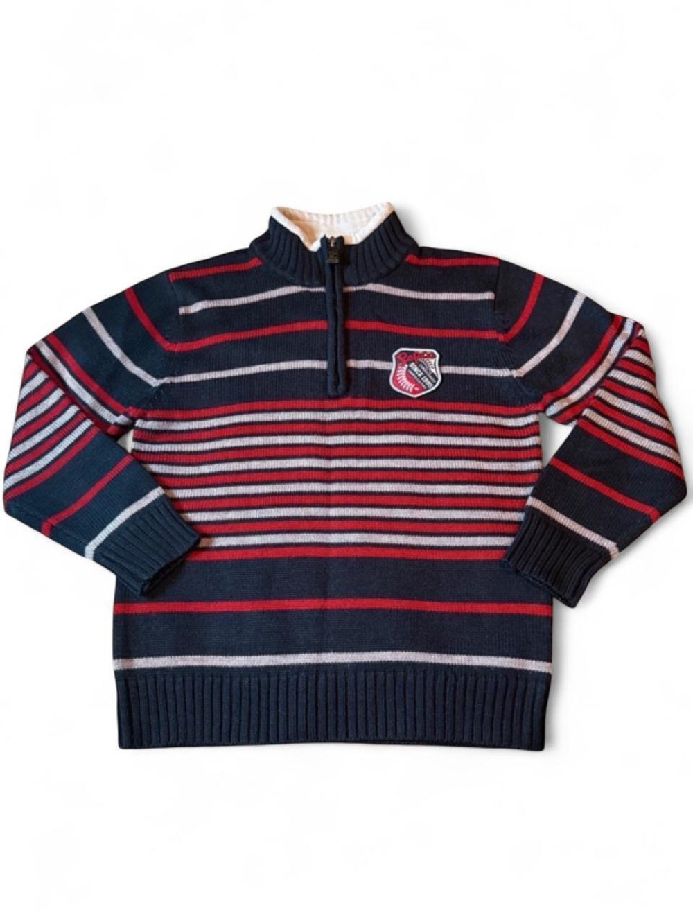 3 For $25 Pepco Boys Navy & Red Striped Quarter-Zip Knit Sweater Size 7-8
